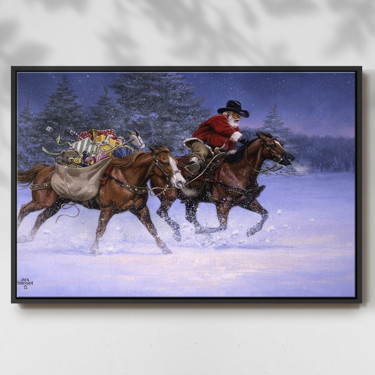 Christmas Rush - Framed Gallery Wrapped Canvas in Floating Frame