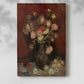 Canvas art print of a vibrant floral arrangement with layered blooms and strong strokes with a soft shadow on a white background.