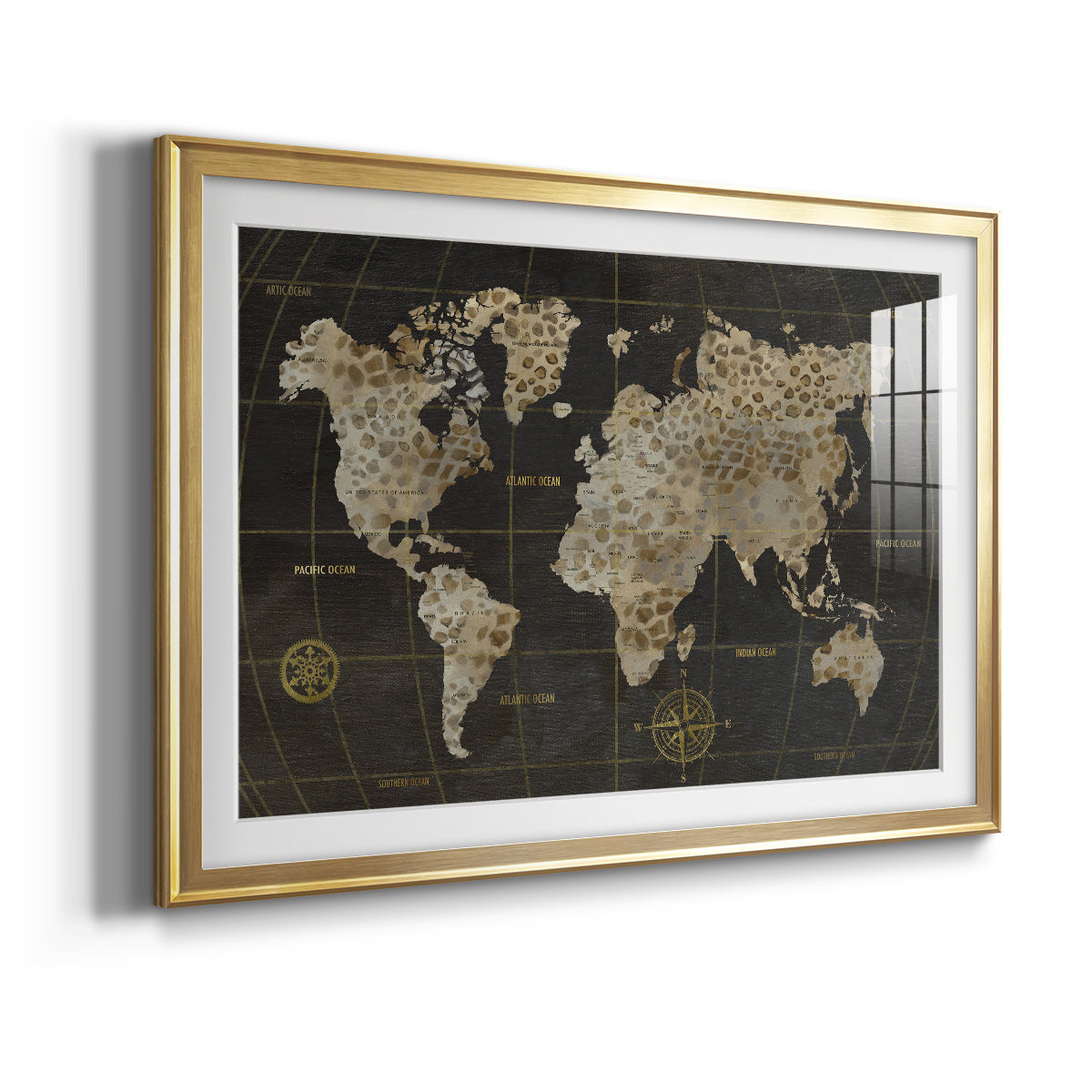 Safari World Map - Modern Framed Art Print
