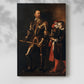 Canvas art print of a formal portrait with detailed attire and dark background with a soft shadow on a white background.