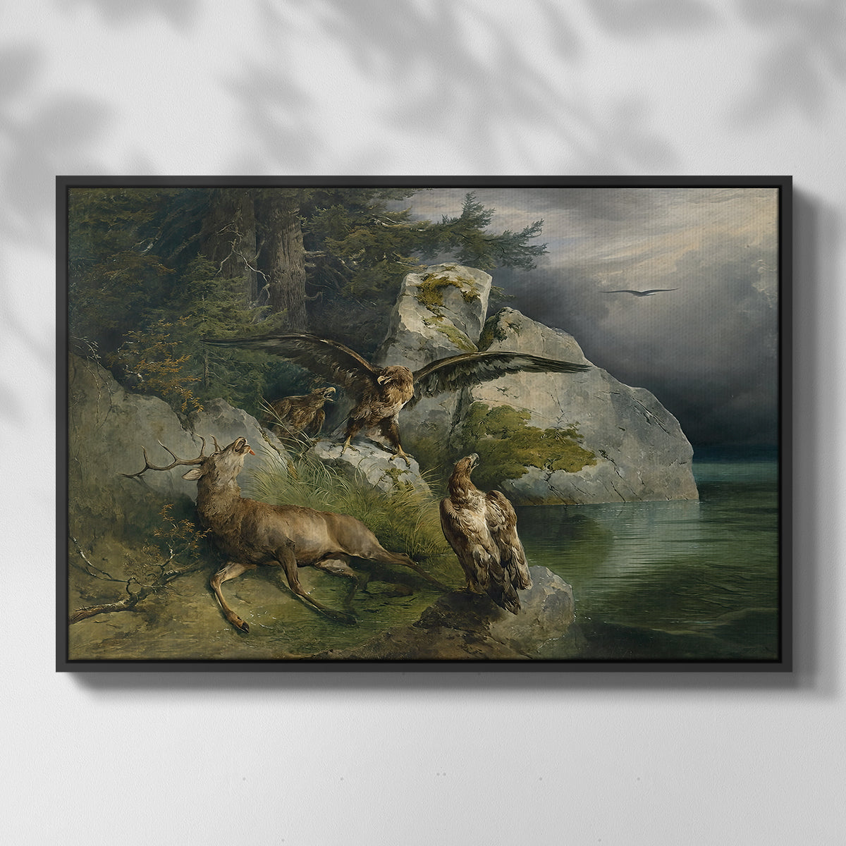 Eagles and Dying Stag on a Lakeshore, 1836 - Floater Framed Canvas Print