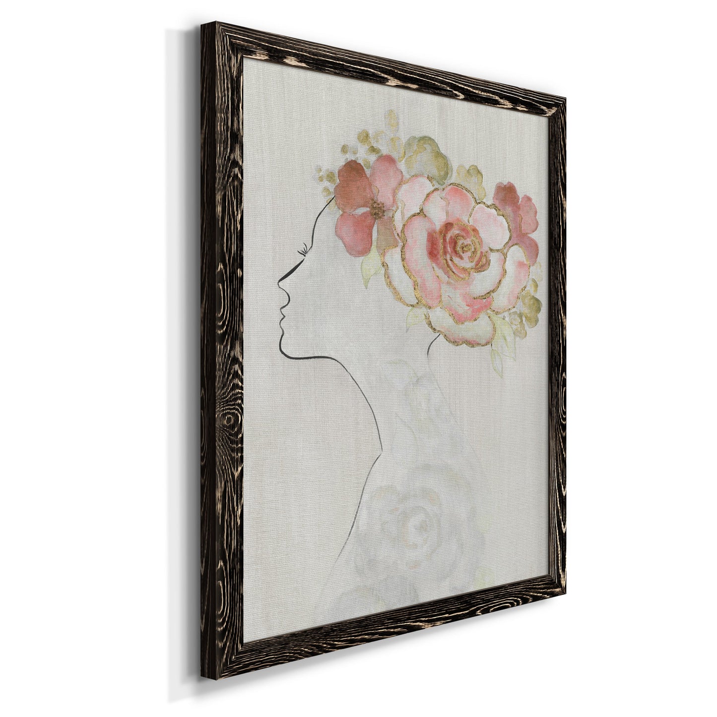 Fashion Floral Silhouette II - Barnwood Framed Canvas Print