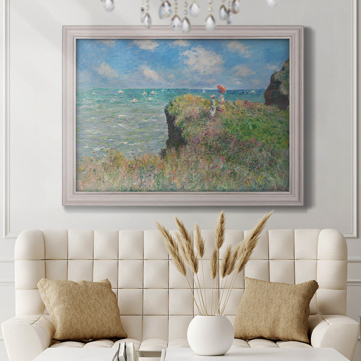 Cliff Walk At Pourville, 1882 - Ornate Framed Canvas Print