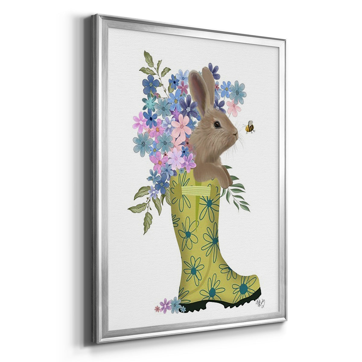 Welly Bunny And Bee - Modern Framed Canvas Print