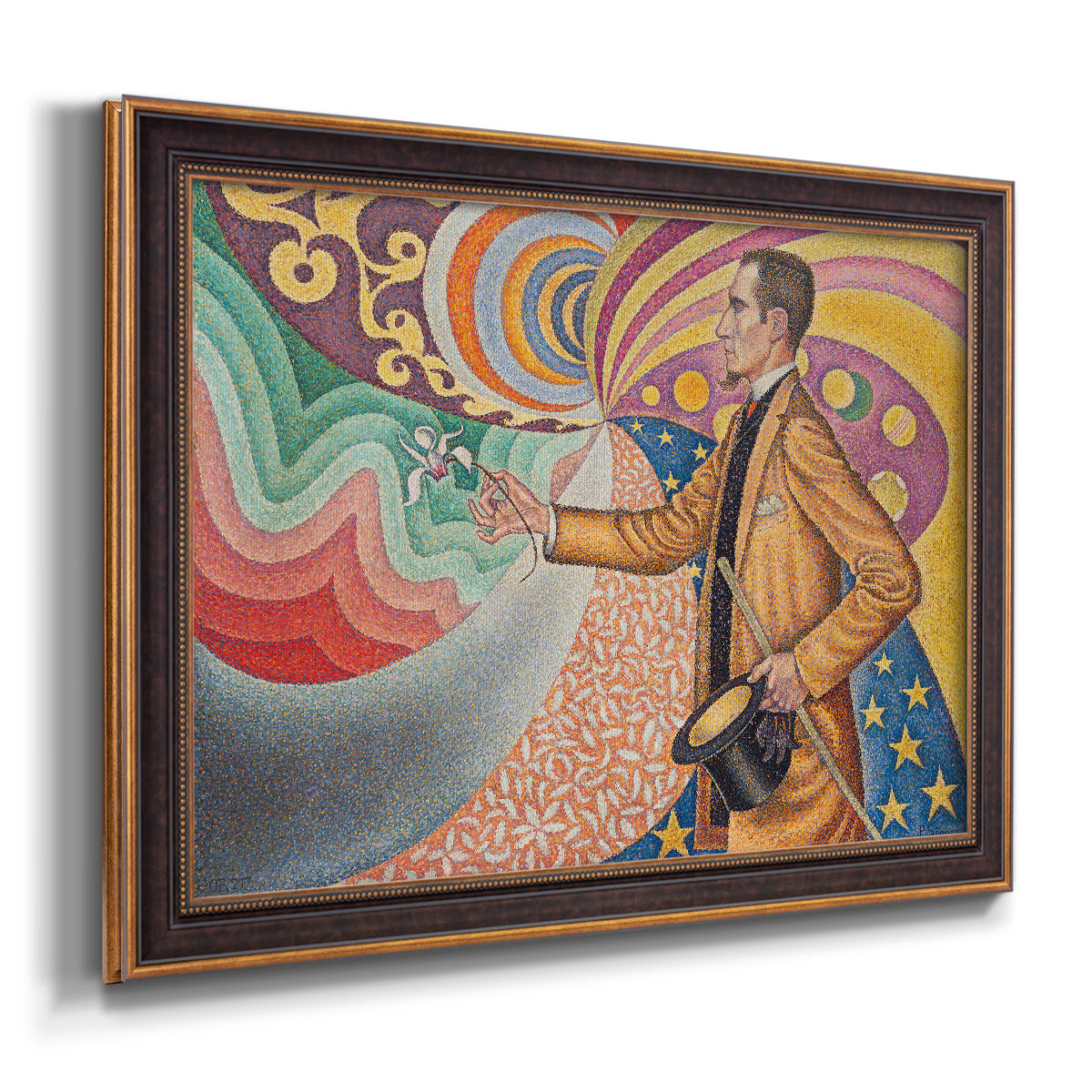 Neo-impressionist abstract portrait by Paul Signac printed on canvas in an ornate bronzed mahogany wood frame.