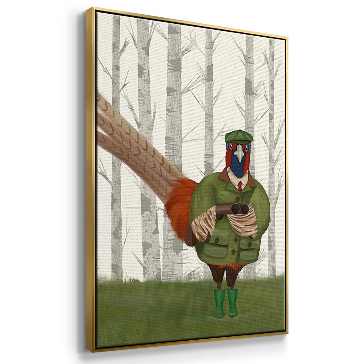 Pheasant Shooting Party 1 - Framed Premium Gallery Wrapped Canvas L Frame 3 Piece Set - Ready to Hang