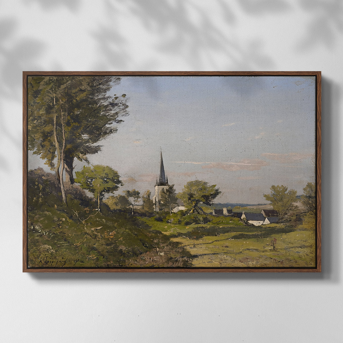 Village Landscape with Church, 1891 - Floater Framed Canvas Print