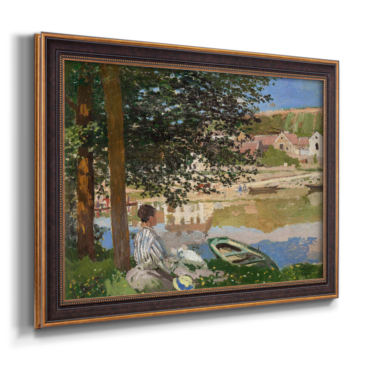 On the Bank of the Seine, Bennecourt - Ornate Framed Canvas Print
