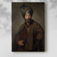 Canvas art print of a refined figure with detailed clothing and warm tones with a soft shadow on a white background.