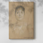 Canvas art print of a refined female head with minimal detail and gentle tones with a soft shadow on a white background.