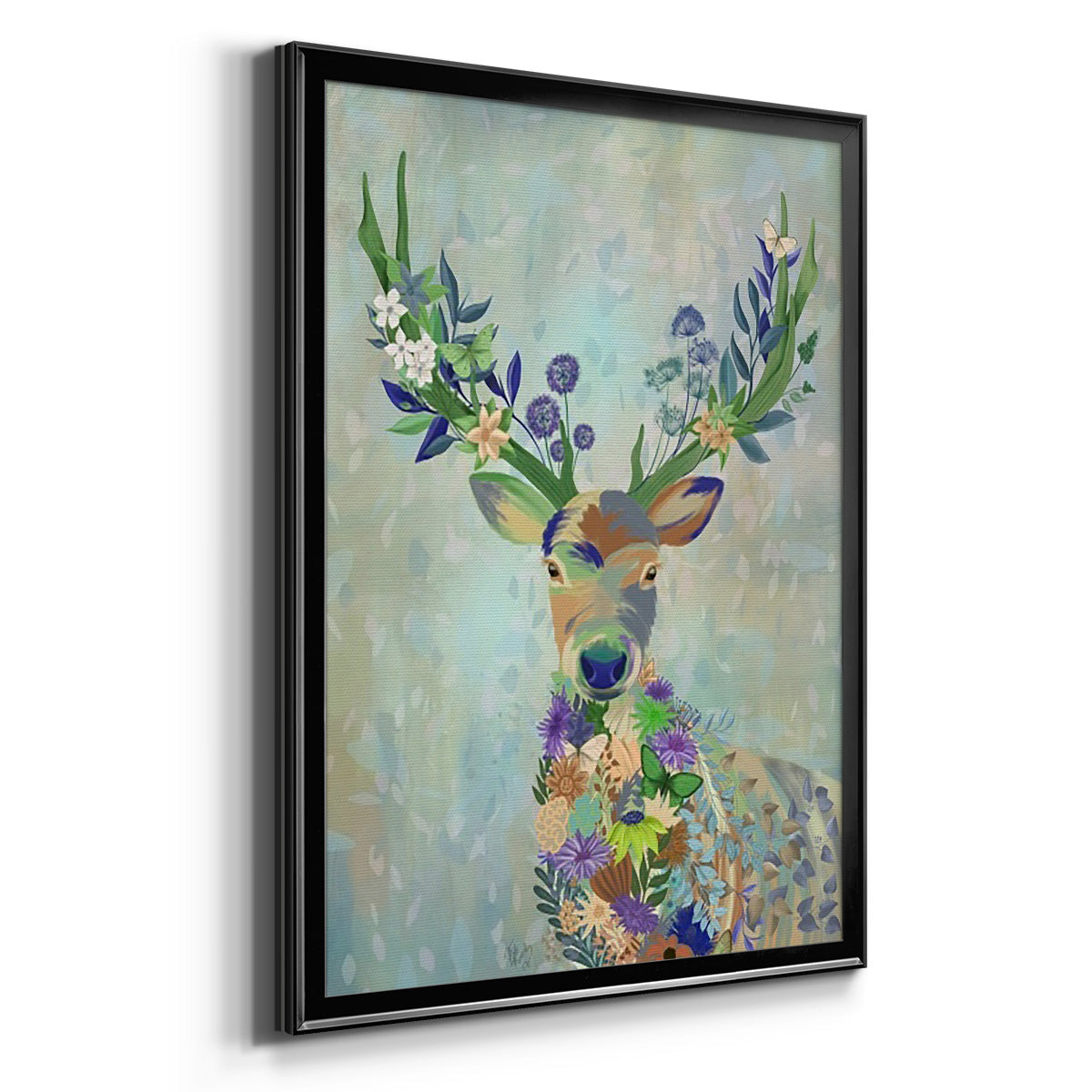 Fantastic Florals Deer, Portrait - Modern Framed Canvas Print