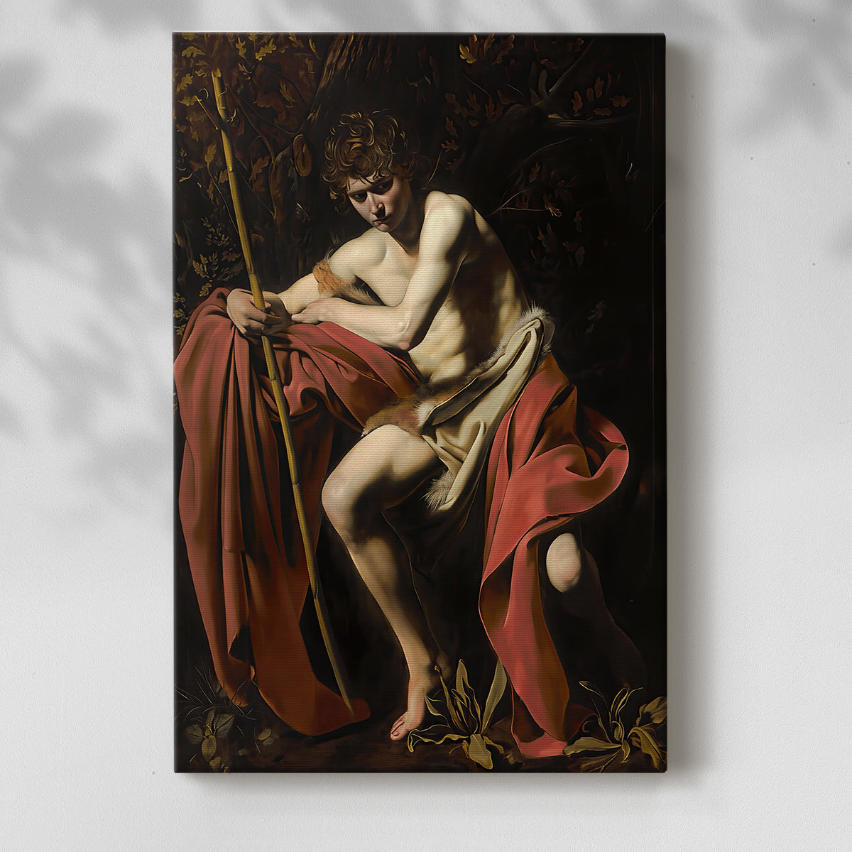 Canvas art print of a solitary figure with strong contrast and minimal background with a soft shadow on a white background.