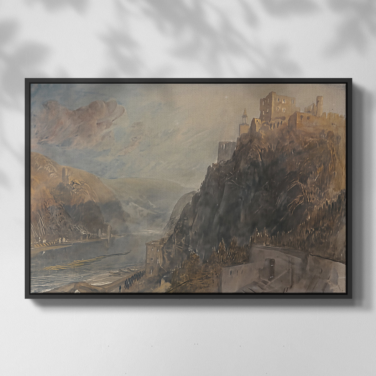 Rheinfels Looking to Katz and Gourhausen, 1817 - Floater Framed Canvas Print
