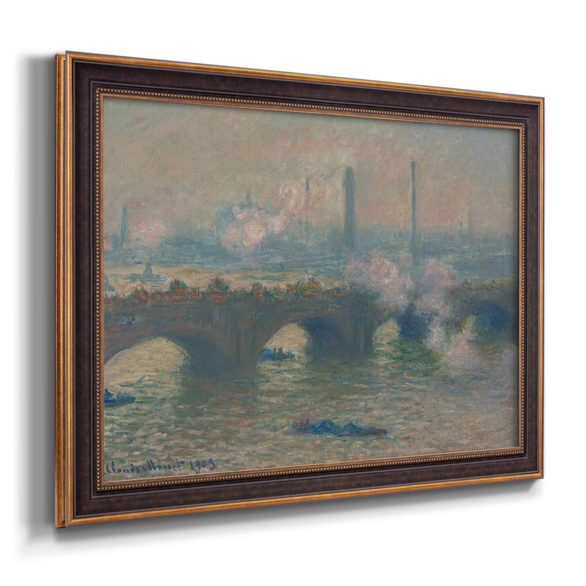 Waterloo Bridge, Gray Day - Ornate Framed Canvas Print