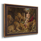Dramatic biblical painting of Daniel with lions by Peter Paul Rubens printed on canvas in an ornate bronzed mahogany wood frame.