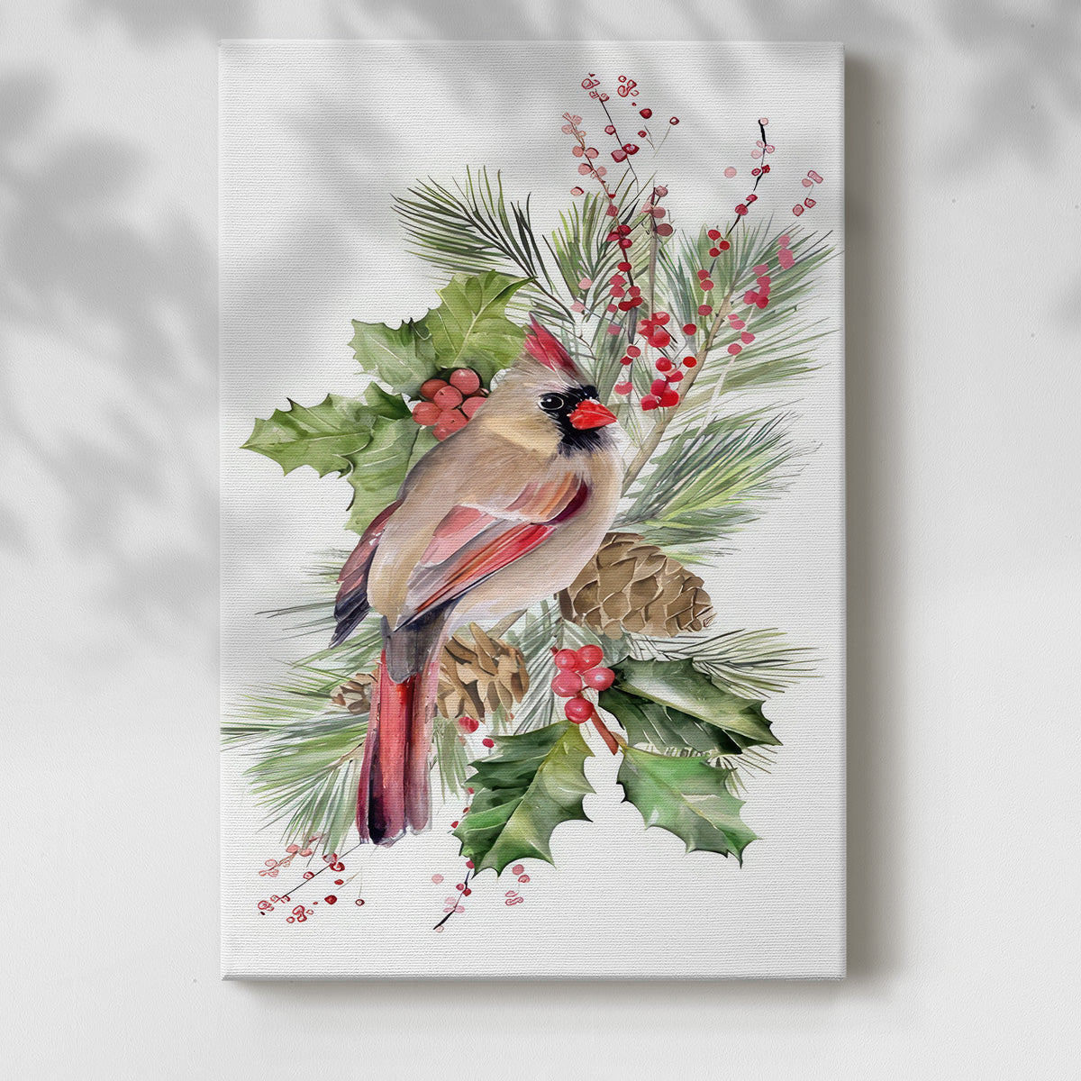 Cardinal Holly Christmas Collection B - Gallery Wrapped Canvas