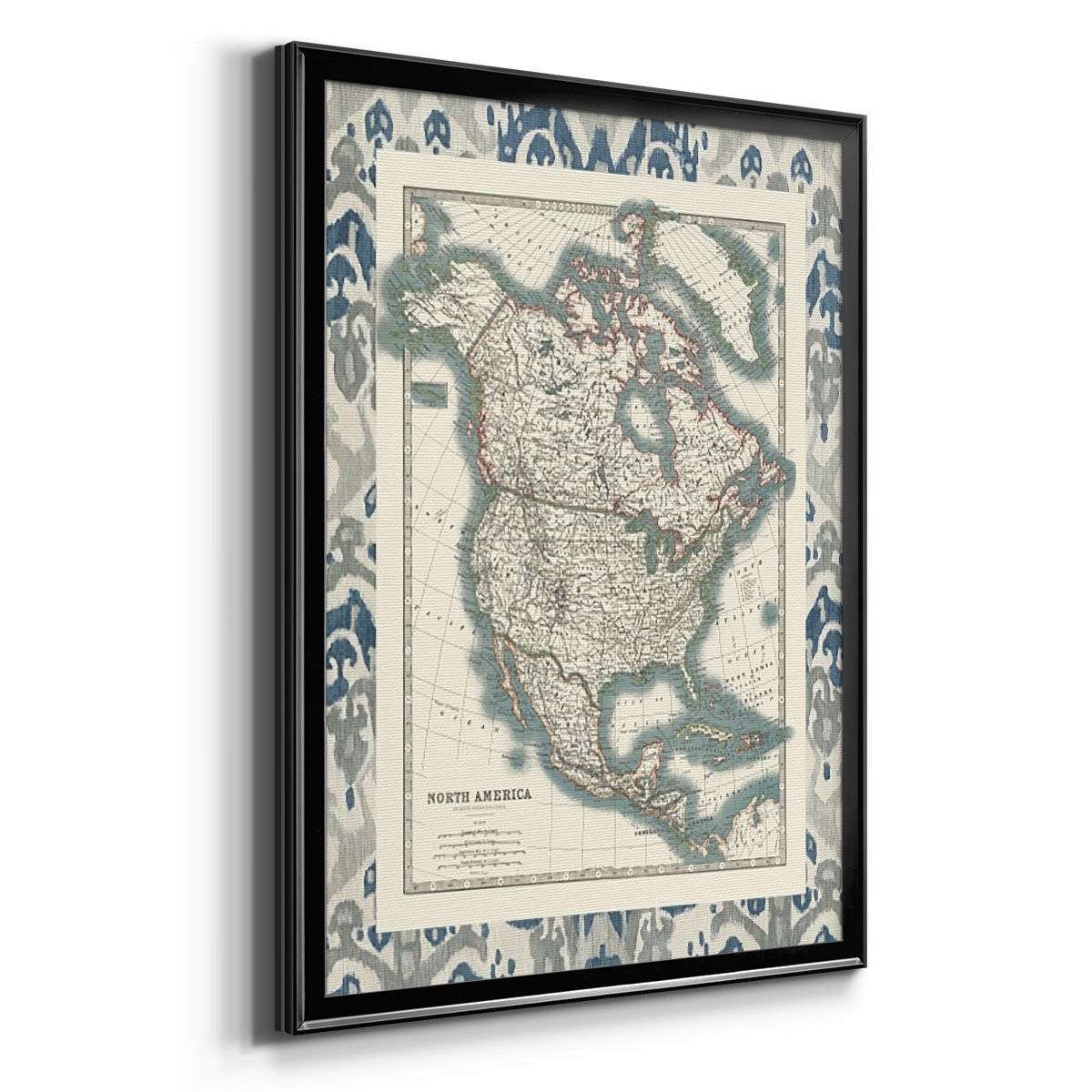 Bordered Map of North America - Modern Framed Canvas Print