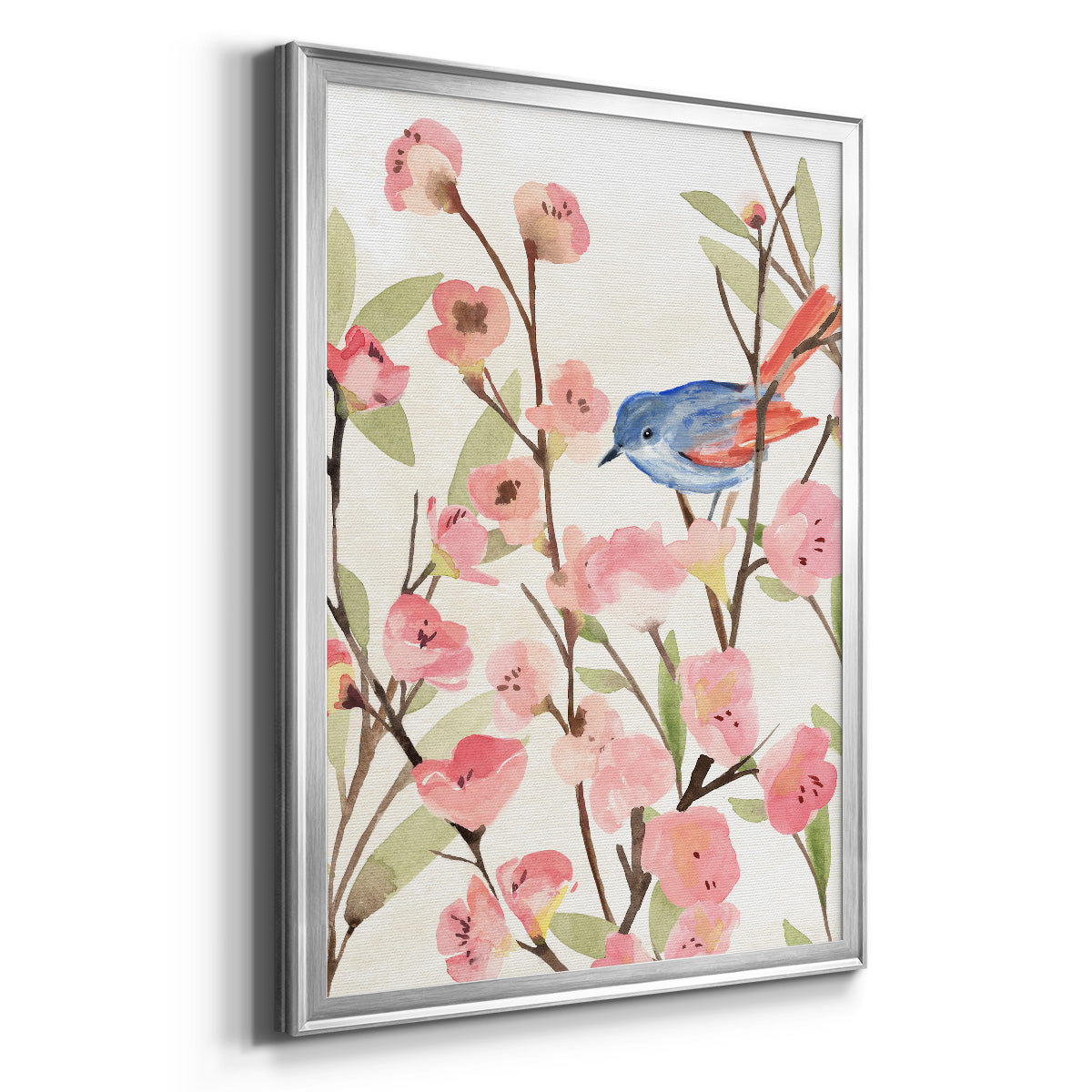 Cherry Blossom Perch II - Modern Framed Canvas Print