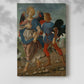 Canvas art print of a balanced composition with figures and natural setting with a soft shadow on a white background.