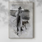 Canvas art print of a theatrical composition with bold gesture and character detail with a soft shadow on a white background.
