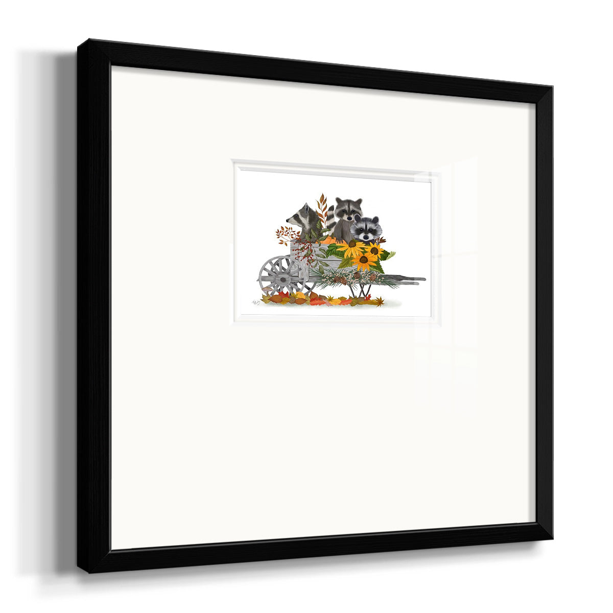 Raccoon Wheelbarrow Premium Framed Print Double Matboard