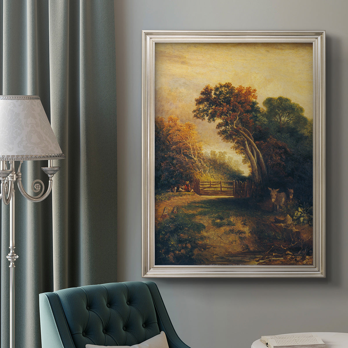 Landscape with Picnickers and Donkeys - Ornate Framed Canvas Print