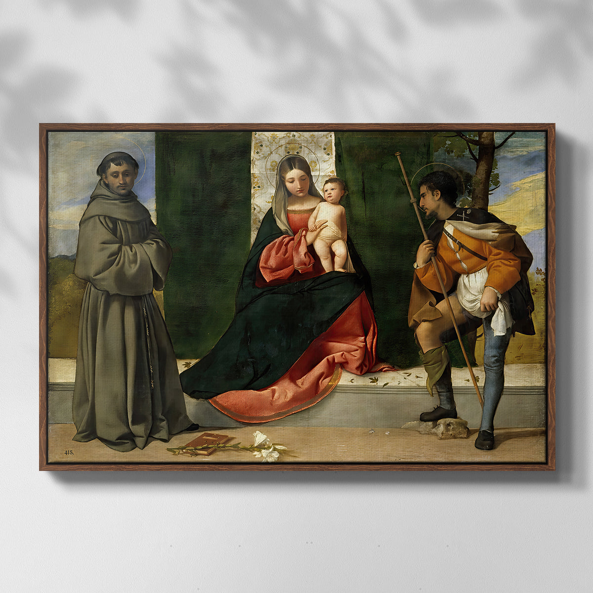 Madonna and Child with Saints Anthony of Padua and Roch, c. 1510 - Floater Framed Canvas Print