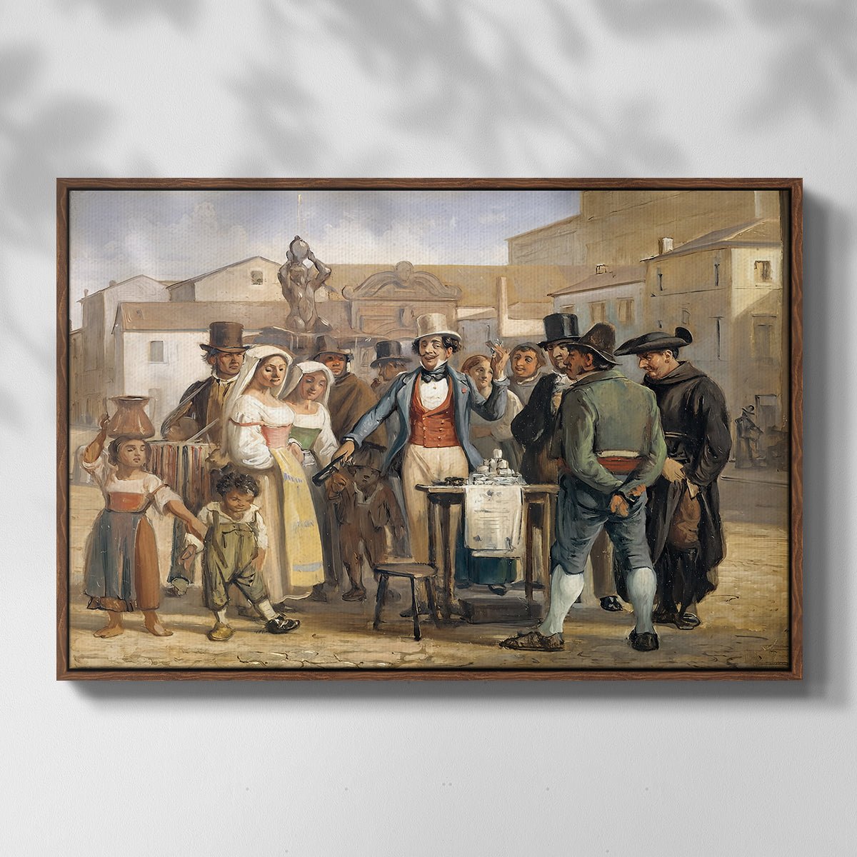 A Charlatan Selling Blacking in the Piazza Barberini in Rome, c. 1840-1849 - Floater Framed Canvas Print