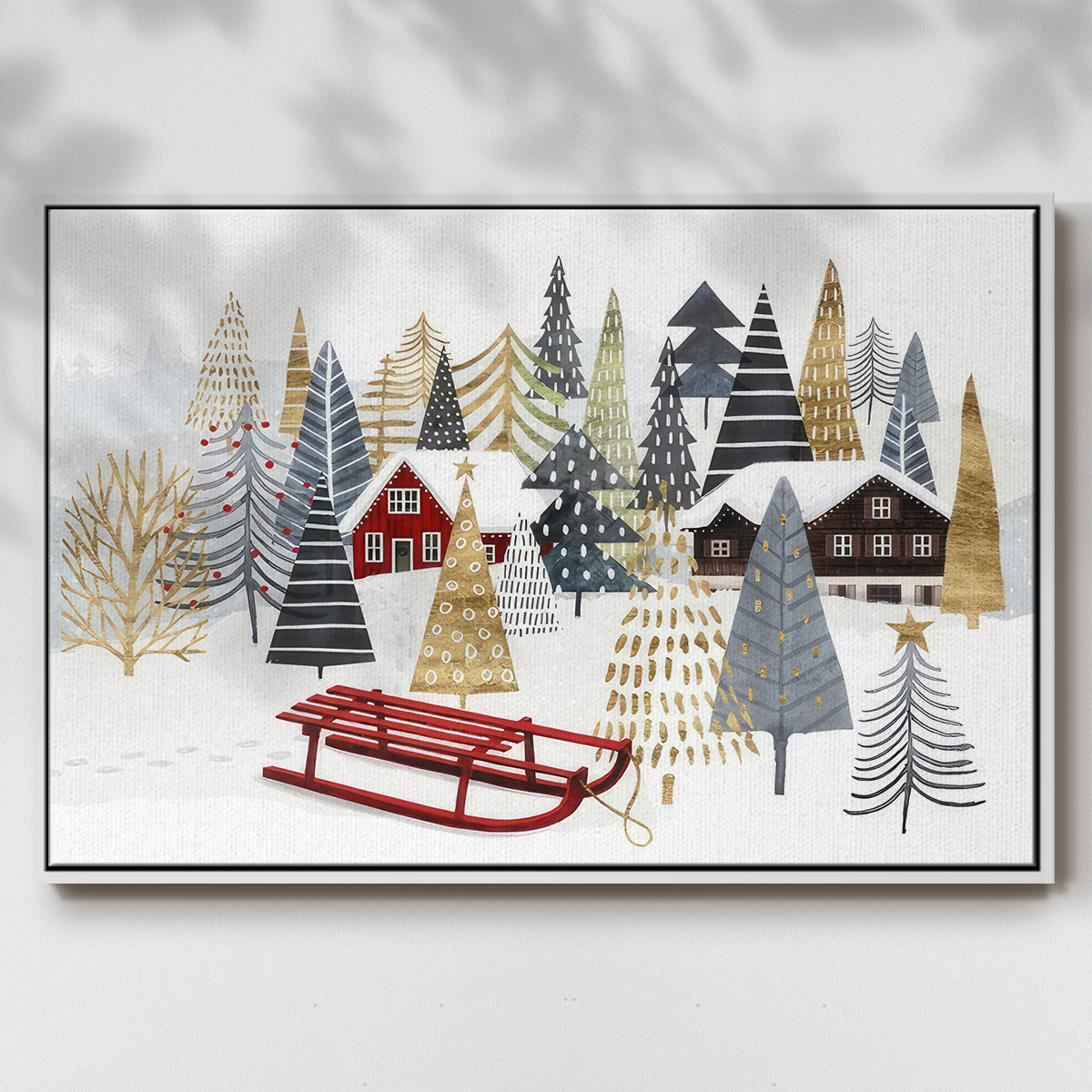 Christmas Chalet Collection A - Framed Gallery Wrapped Canvas in Floating Frame