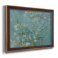 Impressionist flowering almond branch painting by Vincent van Gogh printed on canvas in an ornate bronzed mahogany wood frame.