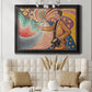 Neo-impressionist abstract portrait by Paul Signac in an ornate black frame with gilded inner detail displayed in a neutral-toned interior setting.