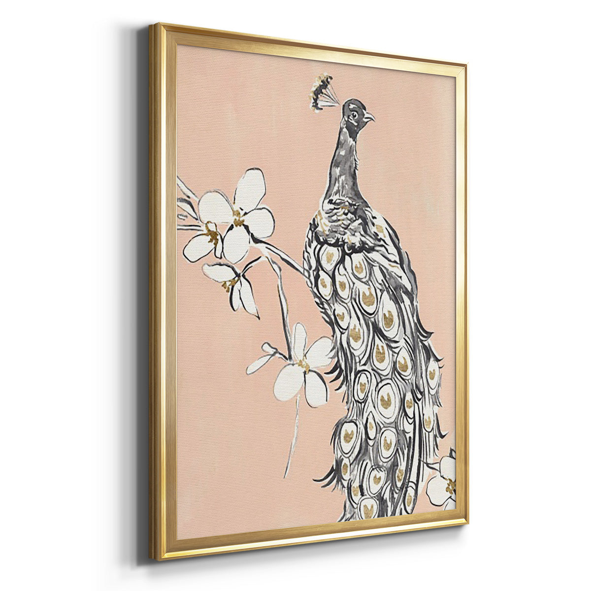 Peacock in Gold I - Modern Framed Canvas Print