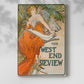 Canvas art print of a vintage advertisement featuring a stylized female figure and text with a soft shadow on a white background.