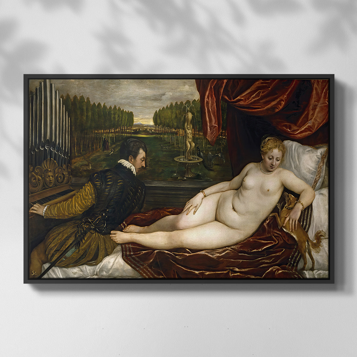 Venus with an Organist and a Dog, c. 1550 - Floater Framed Canvas Print