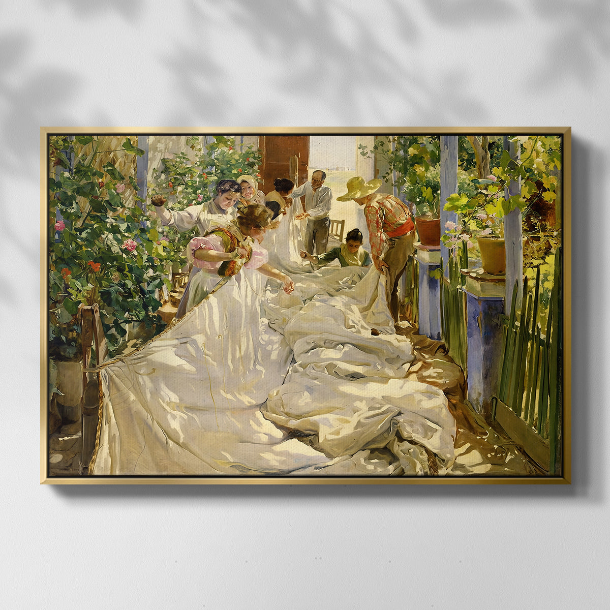 Sewing the Sail, 1896 - Floater Framed Canvas Print