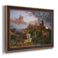 Romantic allegorical landscape painting by Jasper Francis Cropsey printed on canvas in an ornate bronzed mahogany wood frame.