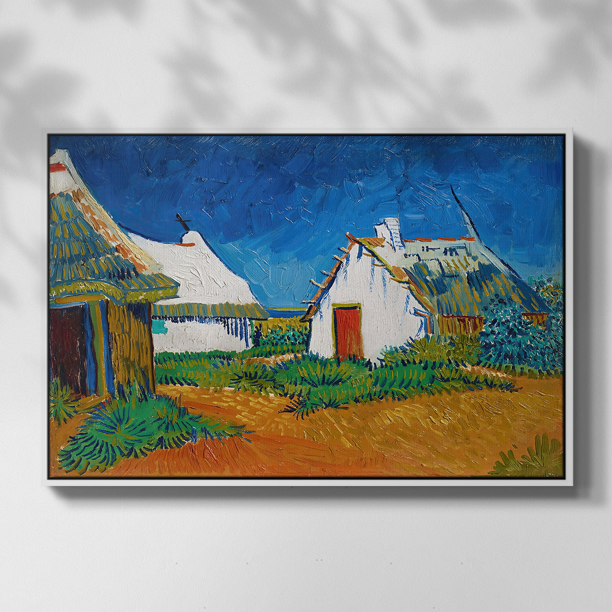 Three White Cottages at Saintes-Maries, 1888 - Floater Framed Canvas Print