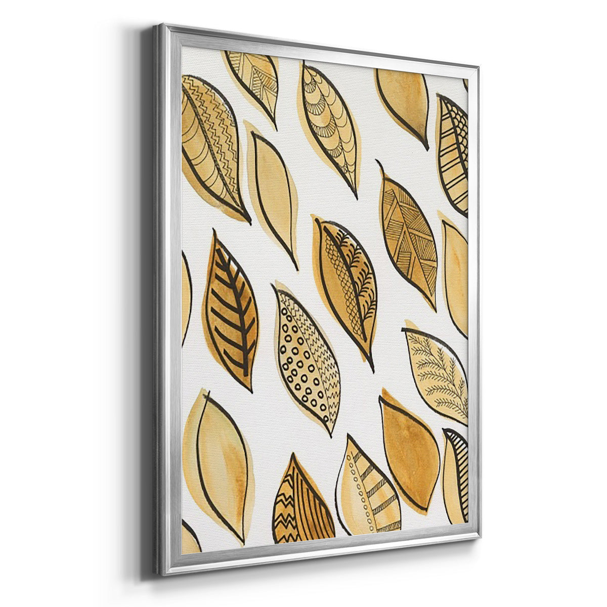 Patterned Leaf Shapes II - Modern Framed Canvas Print