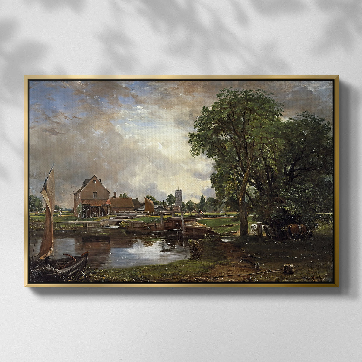 Dedham Lock and Mill, c. 1820 - Floater Framed Canvas Print