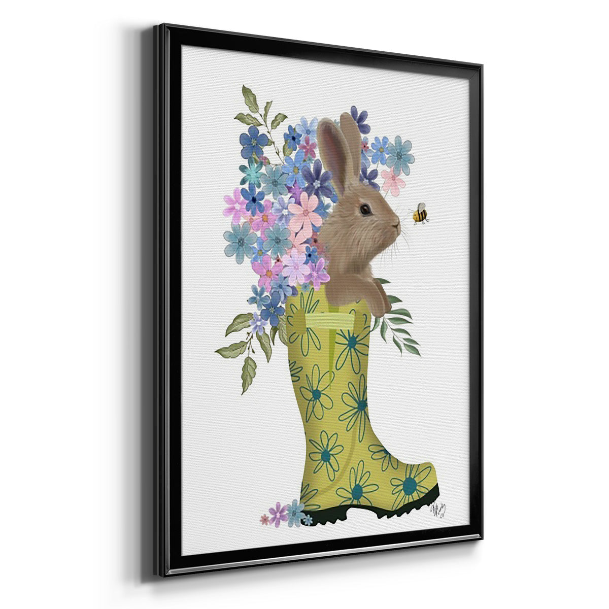 Welly Bunny And Bee - Modern Framed Canvas Print