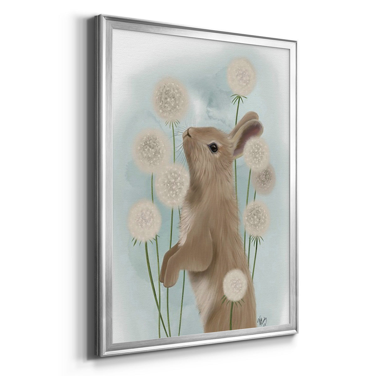 Rabbit In Dandylions - Modern Framed Canvas Print