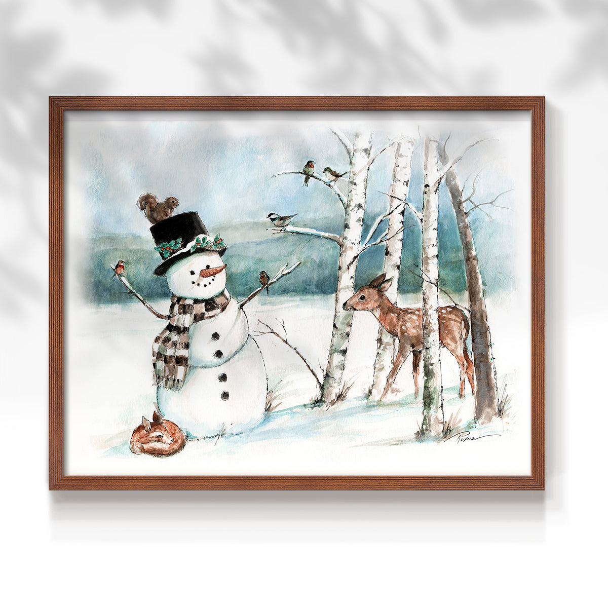 42975,snowman,deer,winter,forest,snowy landscape,birds,birch trees,scarf,top hat,wildlife,nature,frost,season,serene,animal,frosty,woodlands,frozen,cold,playful,outdoors,charming,magical,landscape art,whimsical,fauna,friendly,wildlife observation,tranquility,country scene,illustration,snowflakes,seasonal,heritage,woodland creatures,holiday,scenic,peaceful,natural beauty,art,Re-stickable,Landscape & Nature