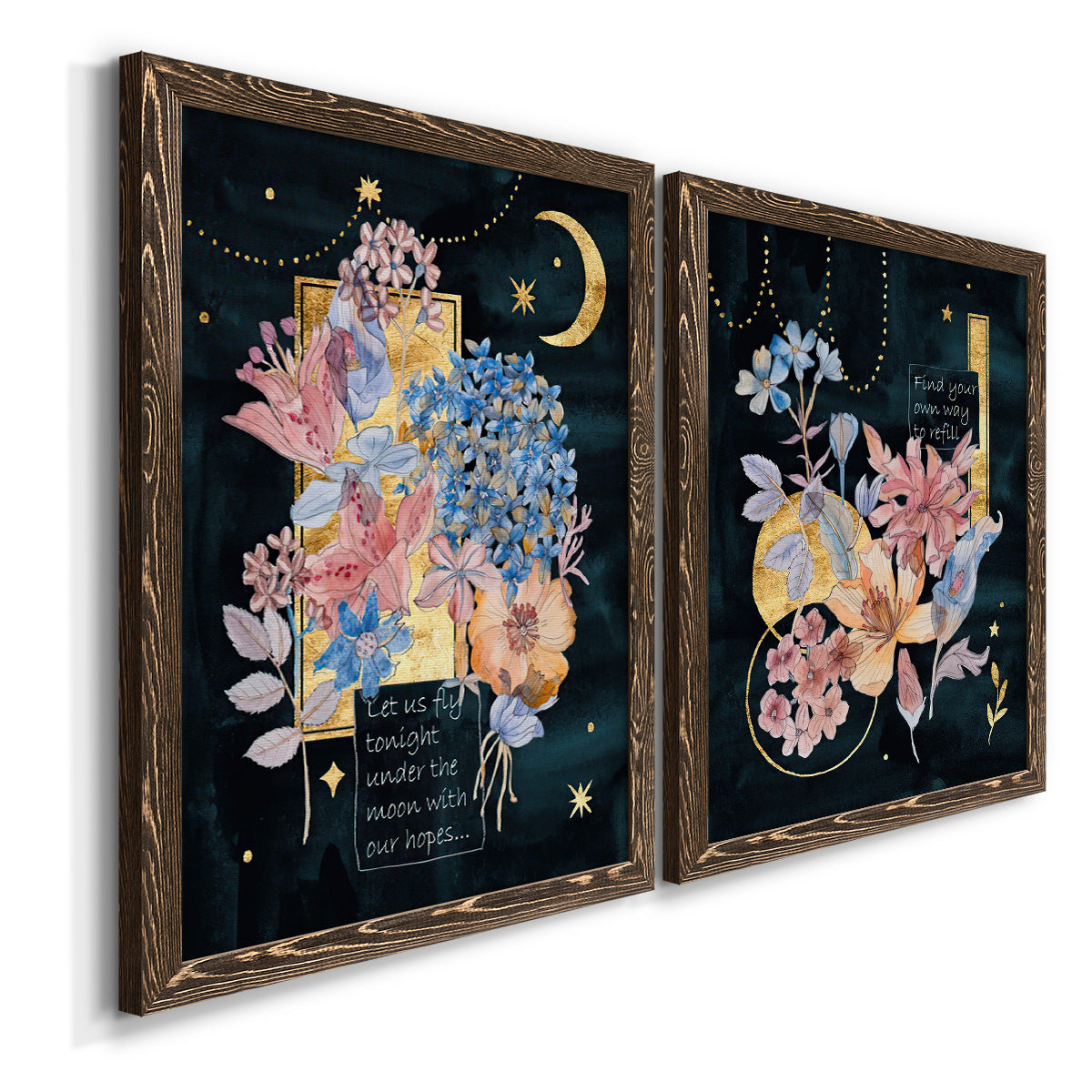 Moonlight Flowers I - Premium Framed Canvas 2 Piece Set - Ready to Hang