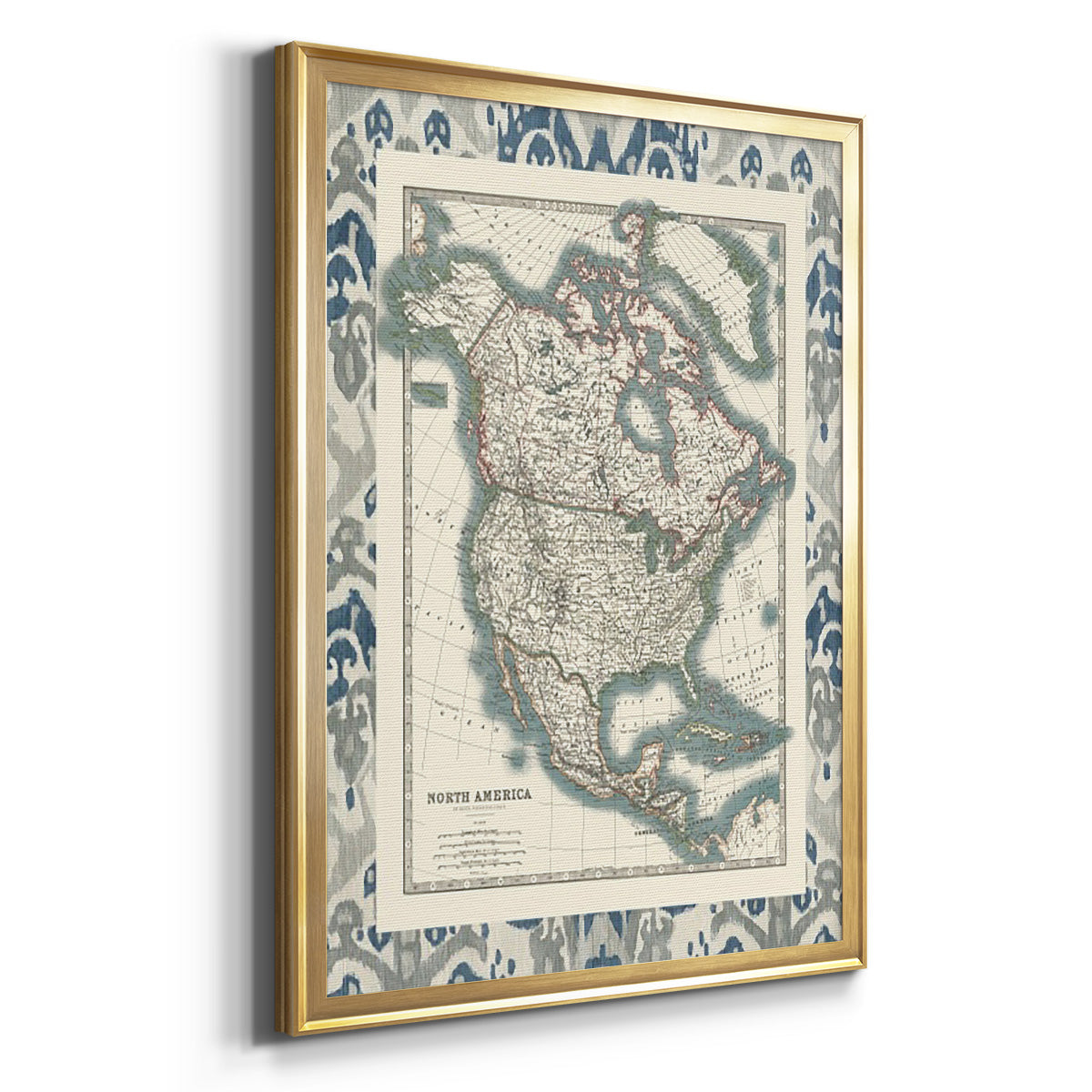 Bordered Map of North America - Modern Framed Canvas Print