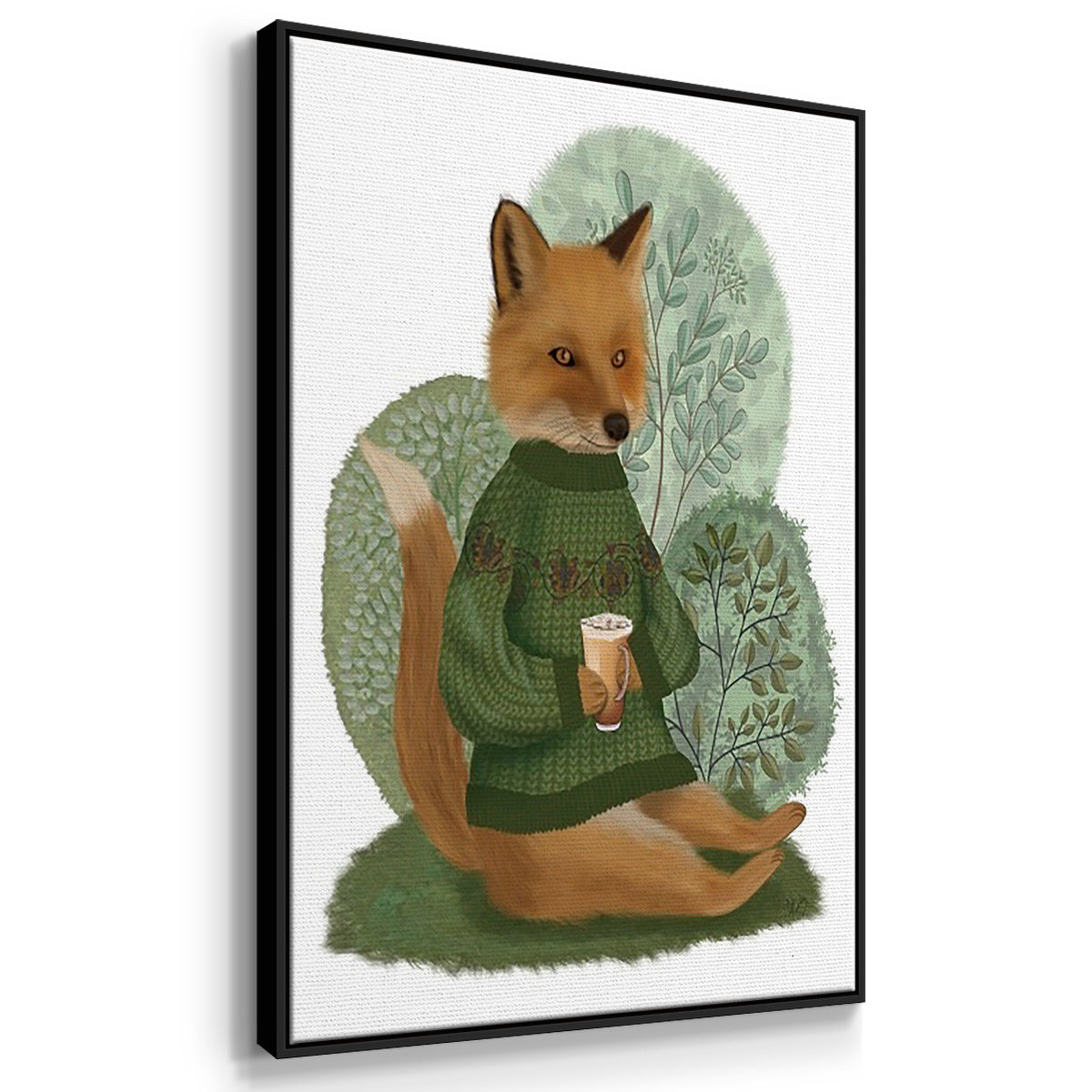 Hot Chocolate Bear - Framed Premium Gallery Wrapped Canvas L Frame 3 Piece Set - Ready to Hang