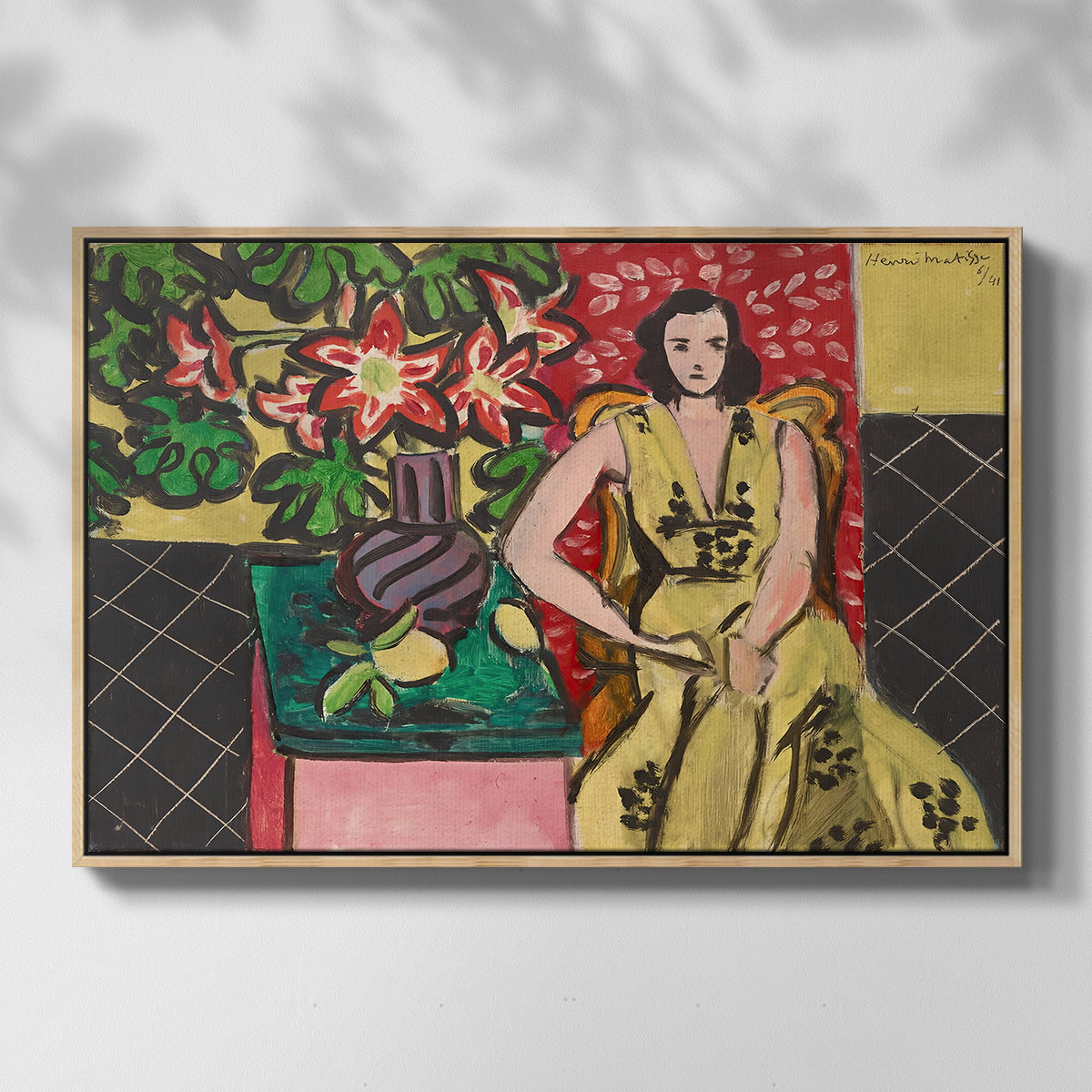 Seated Woman with a Vase of Amaryllis, 1941 - Floater Framed Canvas Print