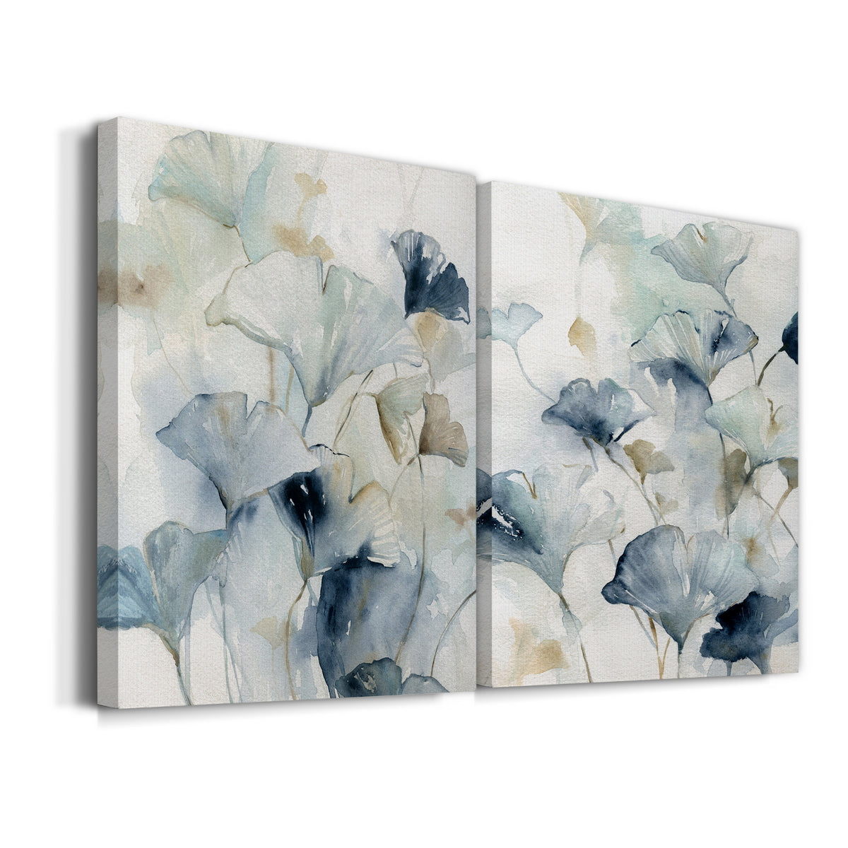 Indigo Ginkgo Premium Gallery Wrapped Canvas - Ready to Hang Set of 2