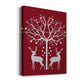 Christmas Des - Deer and Heart Tree, Grey on Red Premium Gallery Wrapped Canvas - Ready to Hang