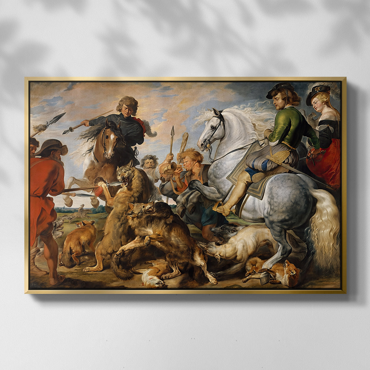 The Wolf and Fox Hunt, c. 1616 - Floater Framed Canvas Print