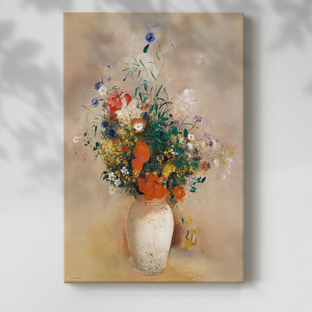 Canvas art print of a delicate arrangement with subtle tones and abstract form with a soft shadow on a white background.